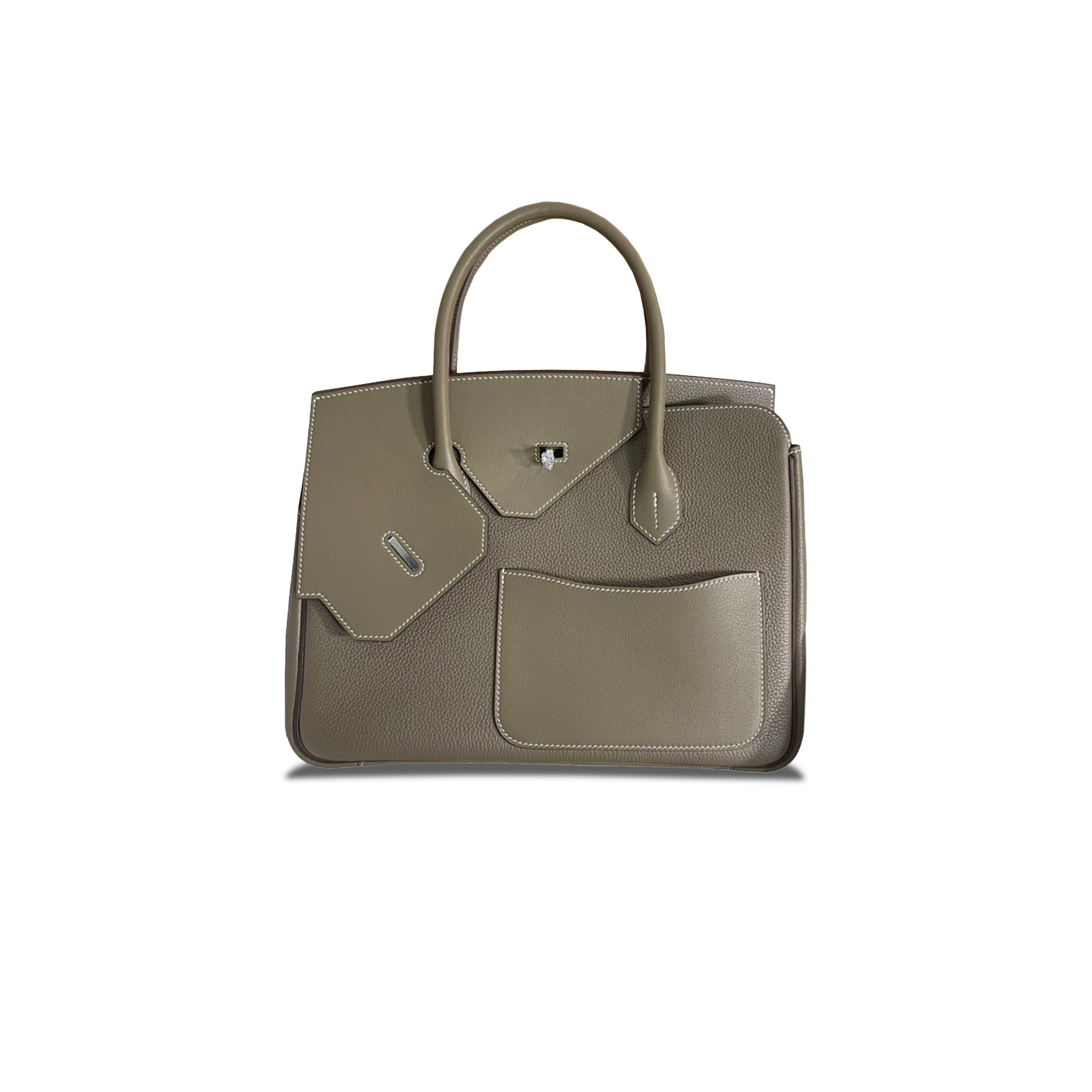 H**mes master birkin 30 elephant grey silver buckle leather patchwork handbag 873171023 (30*22*15cm)